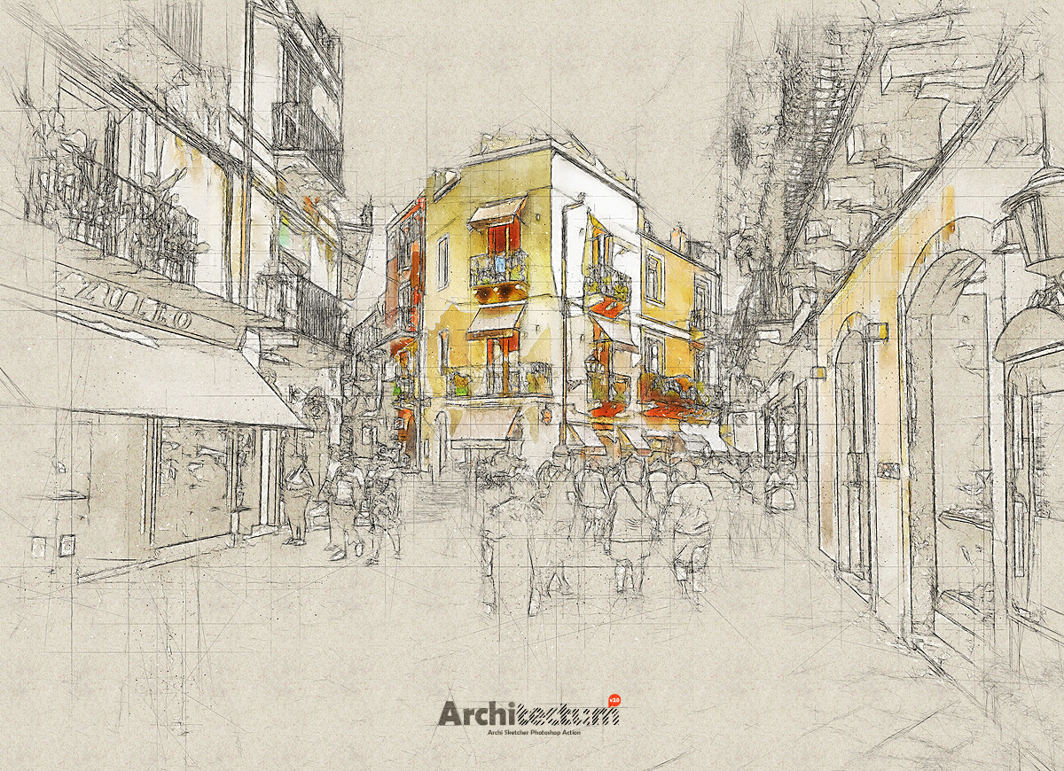 建筑师3 – 高草图Photoshop动作 Architectum 3 – Archi Sketcher Photoshop Action插图5