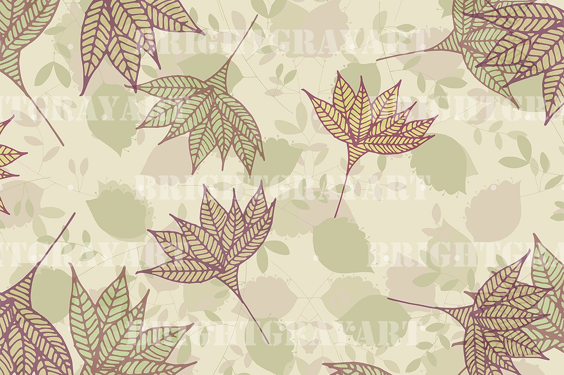 手绘秋季树叶背景纹理 Autumn Leaves Seamless Pattern插图1