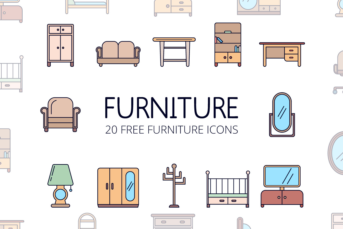 高品质矢量家具图标集合 Vector Furniture Icon Set插图
