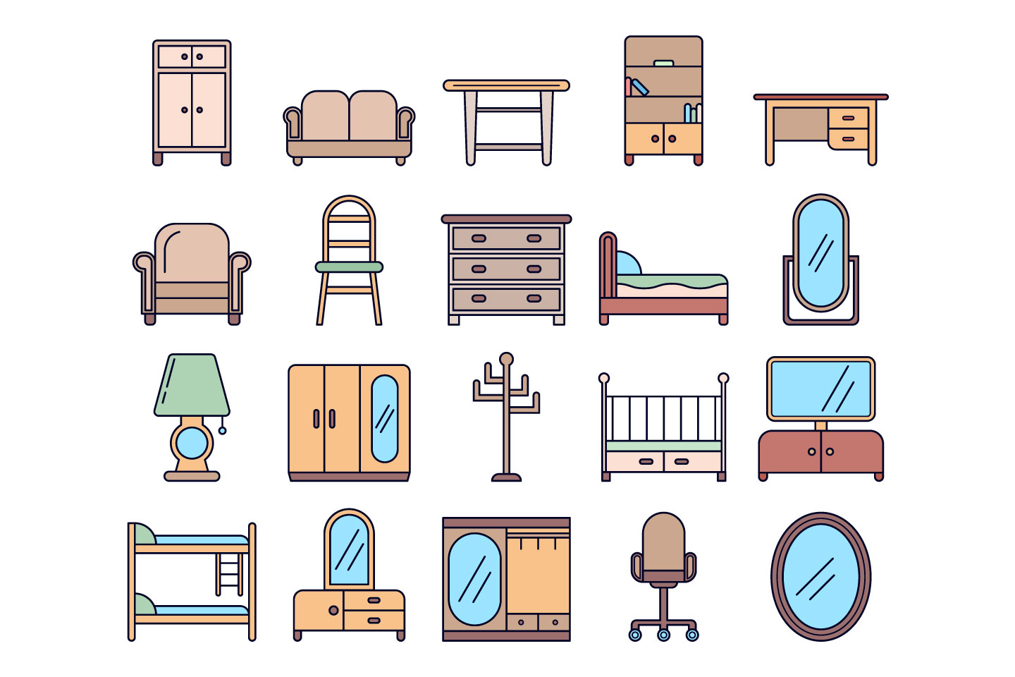 高品质矢量家具图标集合 Vector Furniture Icon Set插图1