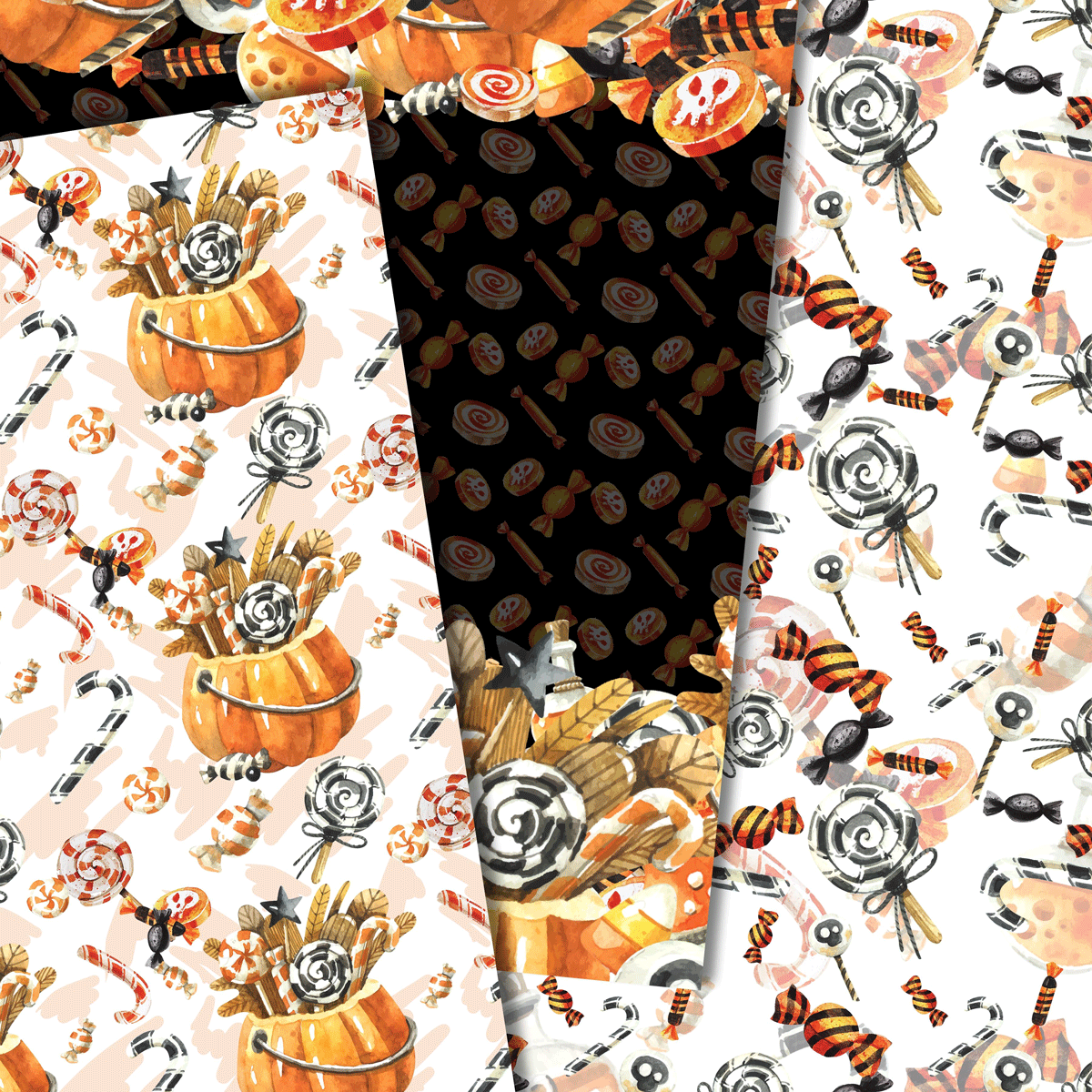 手绘万圣节糖果纸南瓜灯PNG图案合集 Hand Drawn Halloween Candy Paper Pattern Collection插图1
