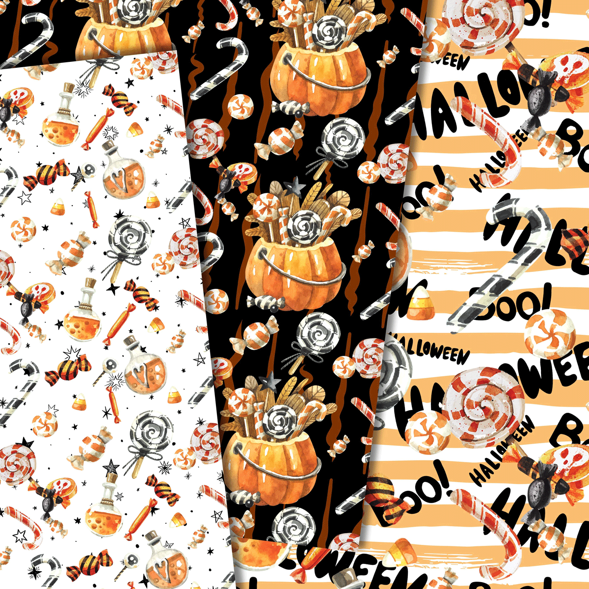 手绘万圣节糖果纸南瓜灯PNG图案合集 Hand Drawn Halloween Candy Paper Pattern Collection插图2