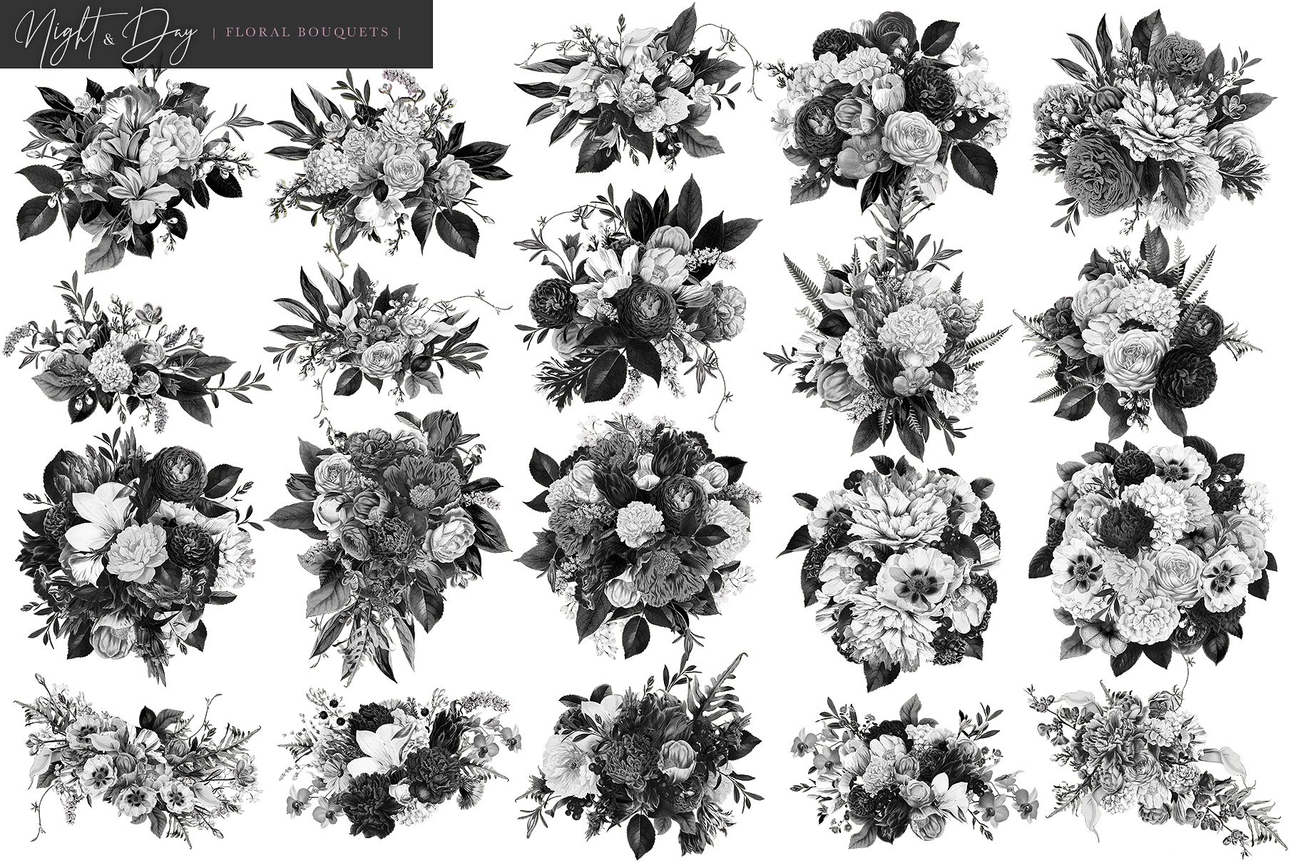 令人惊叹复古花朵日与夜花卉集 Night and Day Floral Bouquets插图10