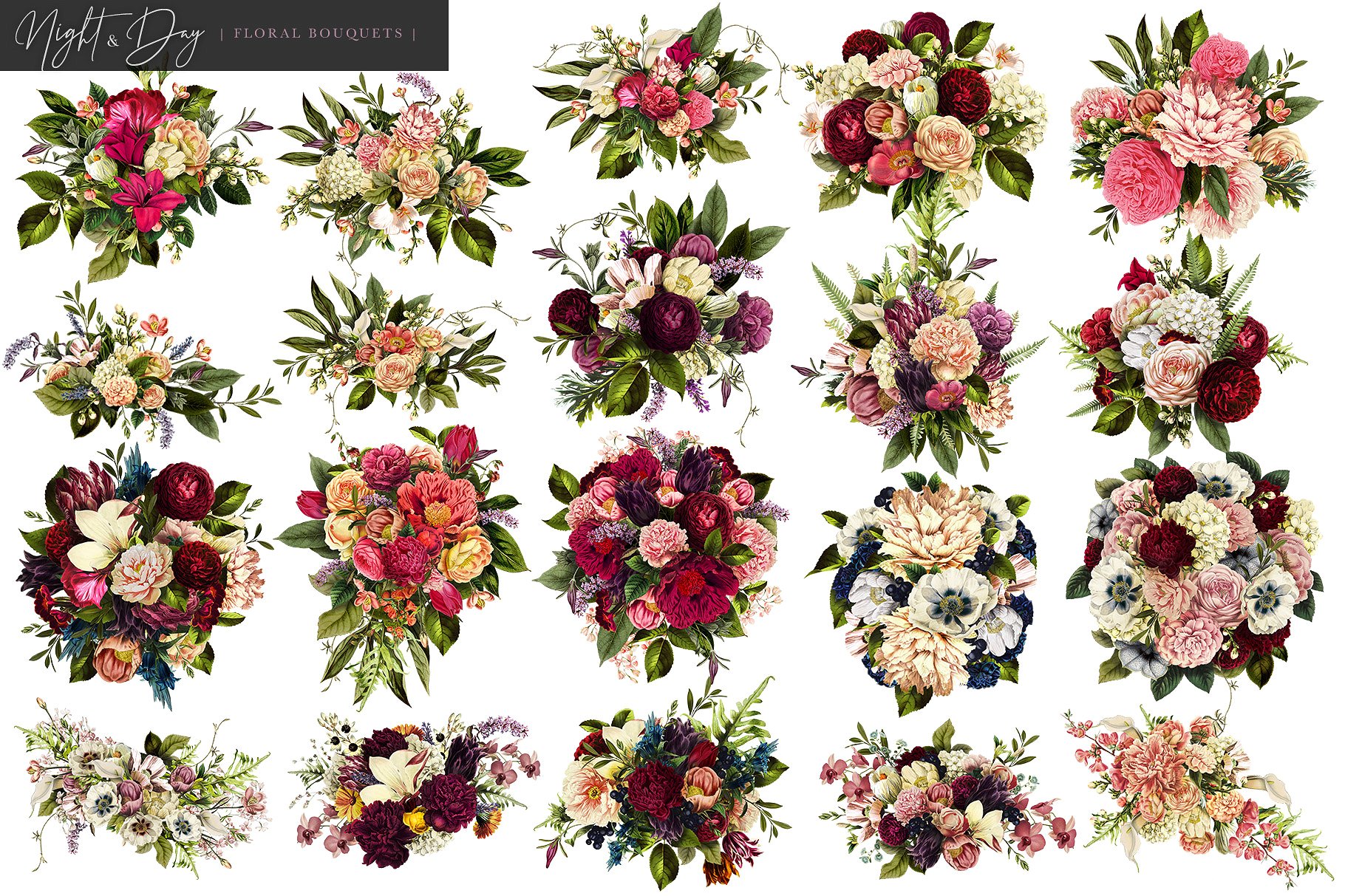 令人惊叹复古花朵日与夜花卉集 Night and Day Floral Bouquets插图9
