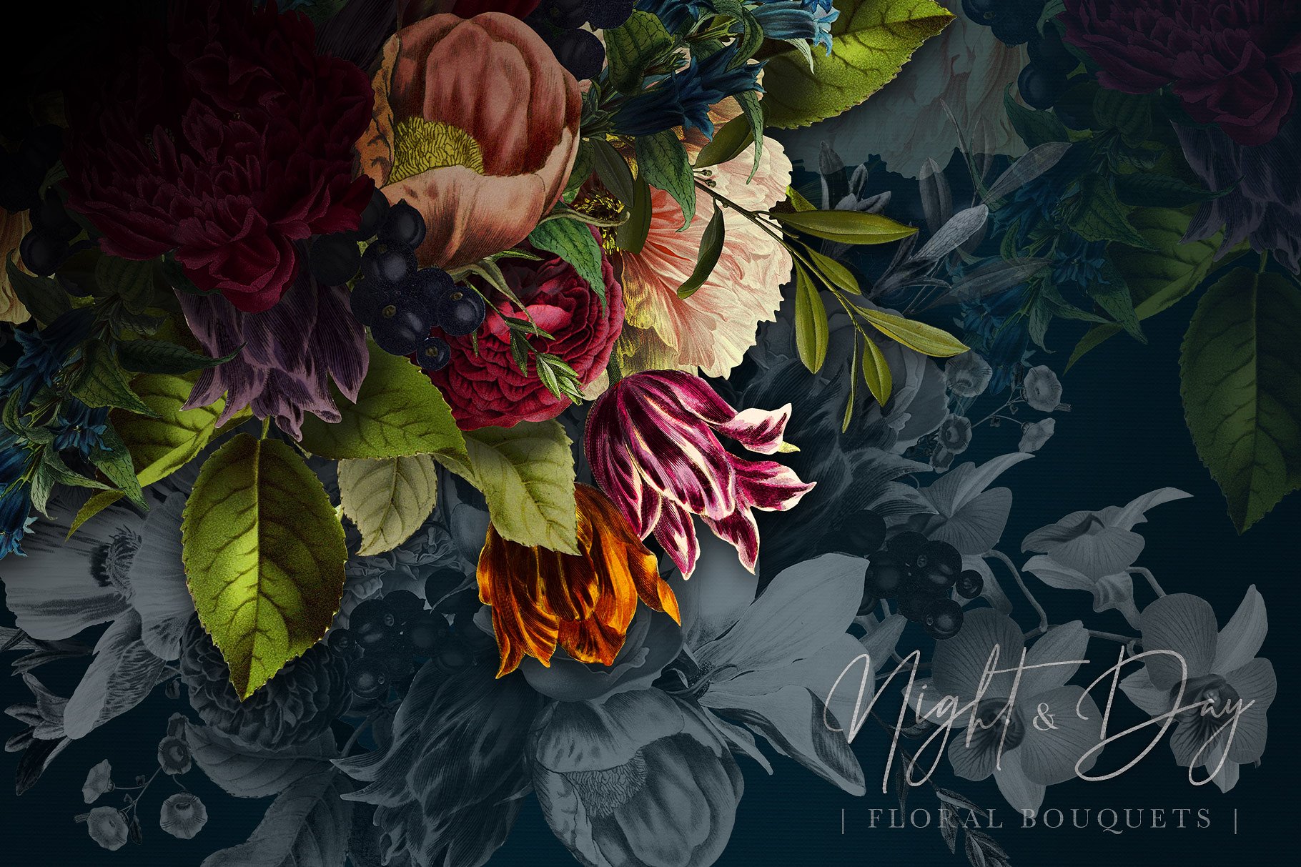 令人惊叹复古花朵日与夜花卉集 Night and Day Floral Bouquets插图3