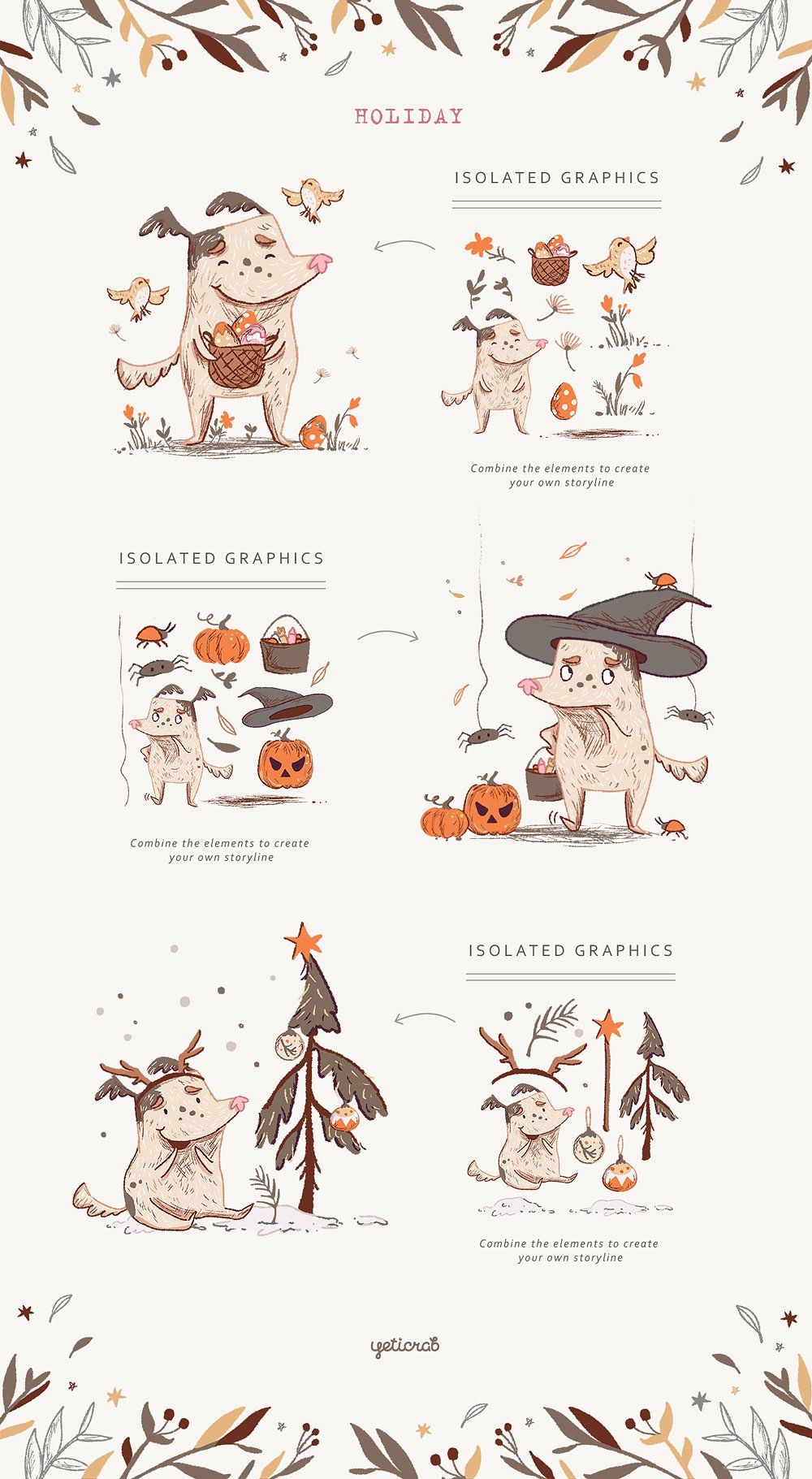万圣节一只狗的故事图案集 Halloween One Dog Story • Character Set插图1