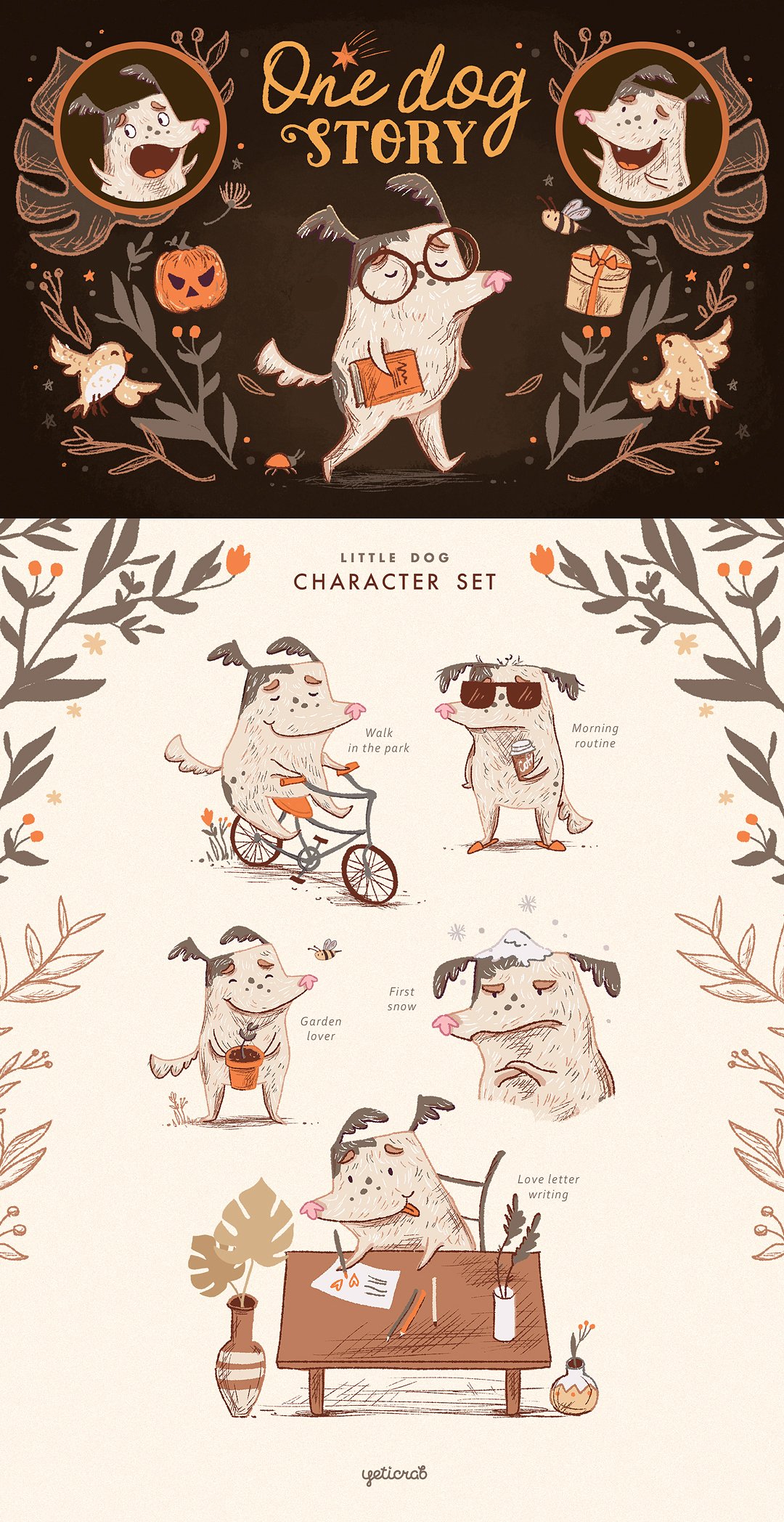 万圣节一只狗的故事图案集 Halloween One Dog Story • Character Set插图