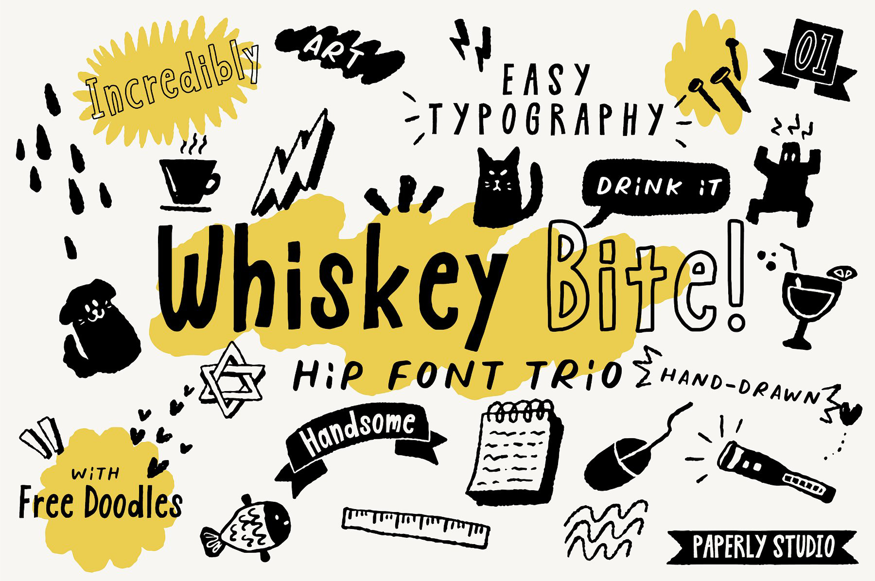 威士忌卡通手写咬铎字体 Whiskey Bite-Hip Font Trio插图
