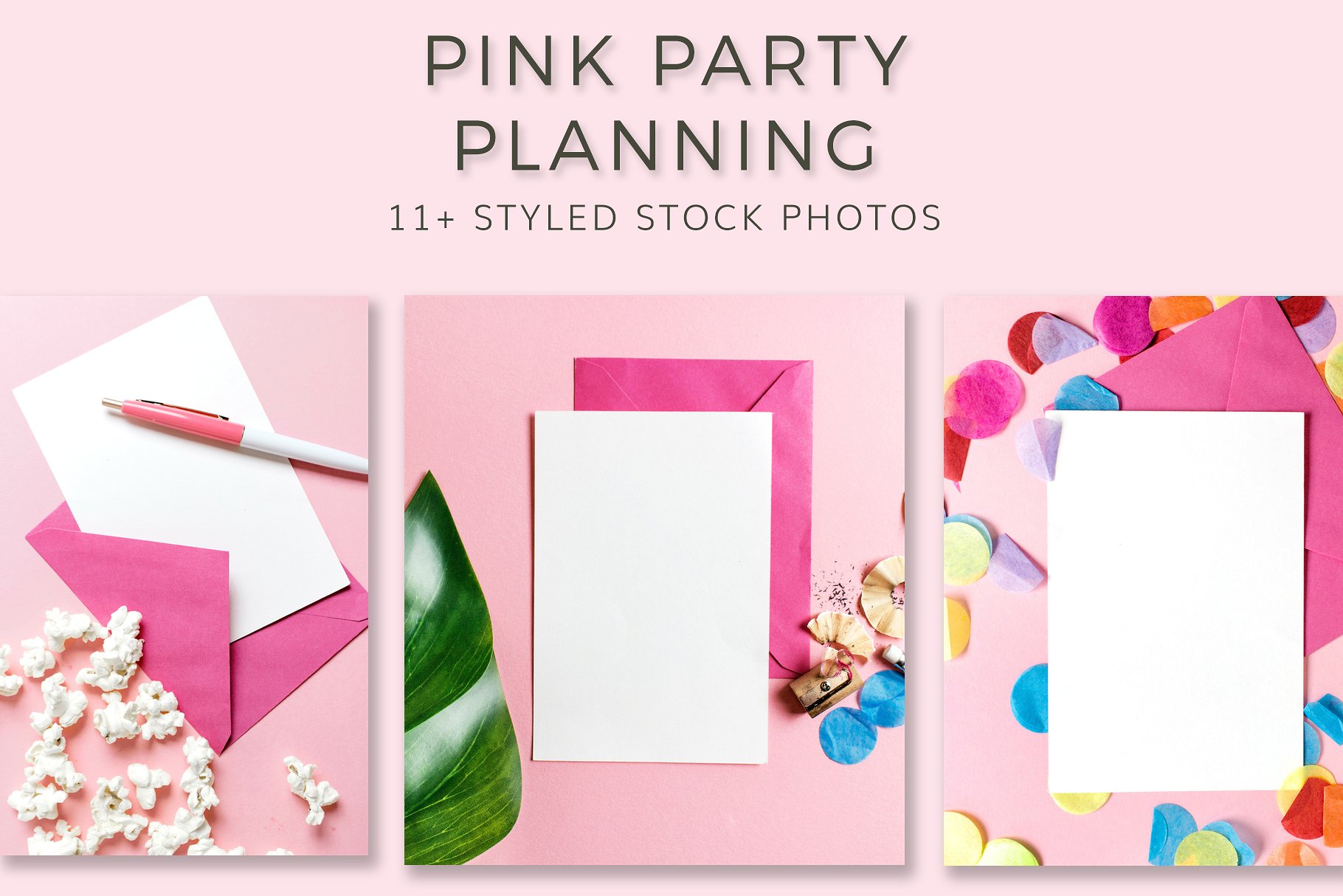 粉红派对样式化图形模板 Pink Party Stationary Bundle插图