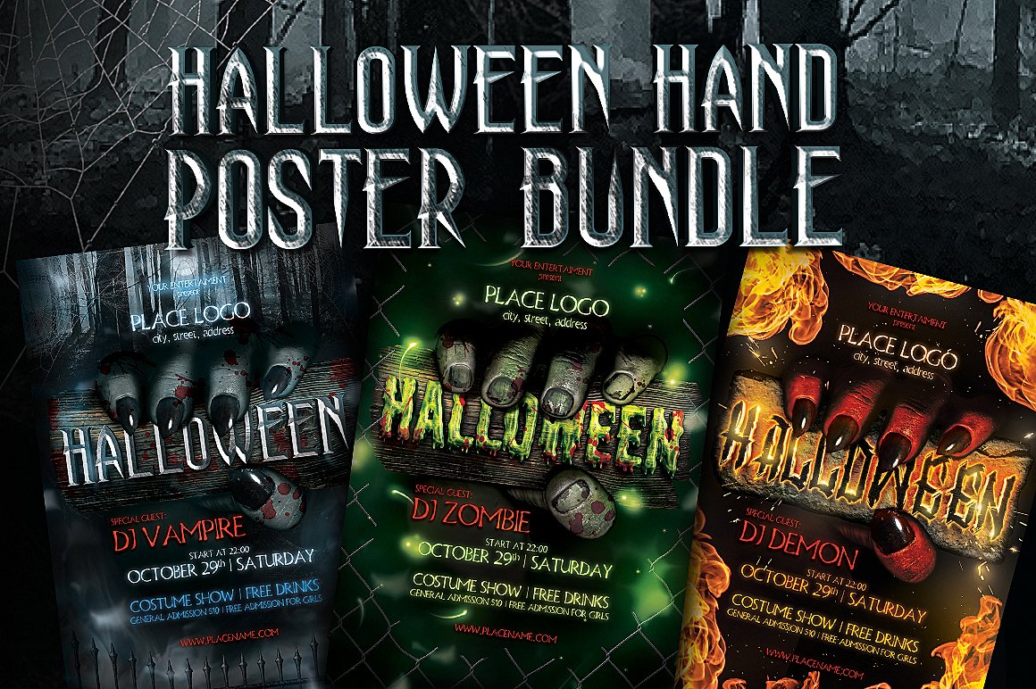 万圣节手绘海报模板 Halloween Hand Poster Templates插图