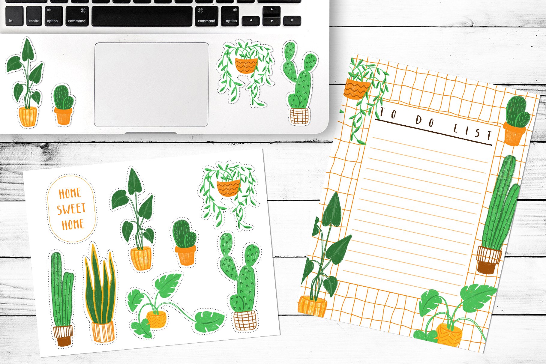 手绘室内植物图案集合 Hand Drawn Indoor Plant Pattern Collection插图1