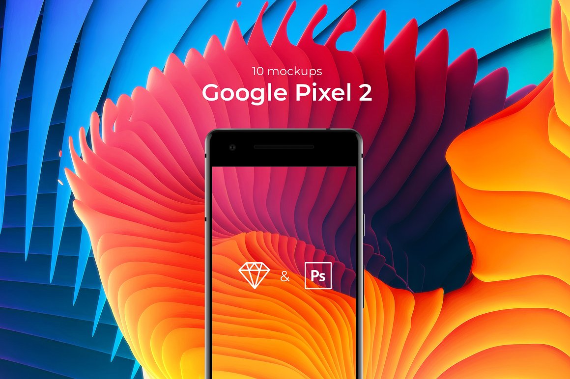 10款高质量Google Pixel 2手机屏幕演示样机模板 10 Google Pixel 2 Mockups插图