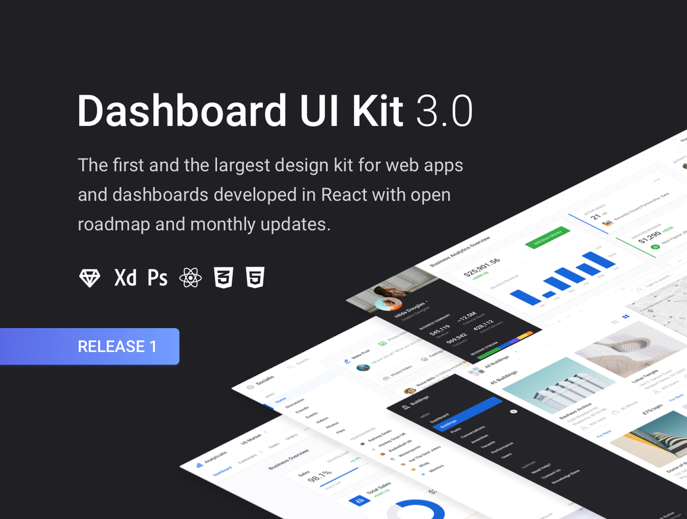 后台控制仪表盘UI工具包 Dashboard UI Kit 3.0插图