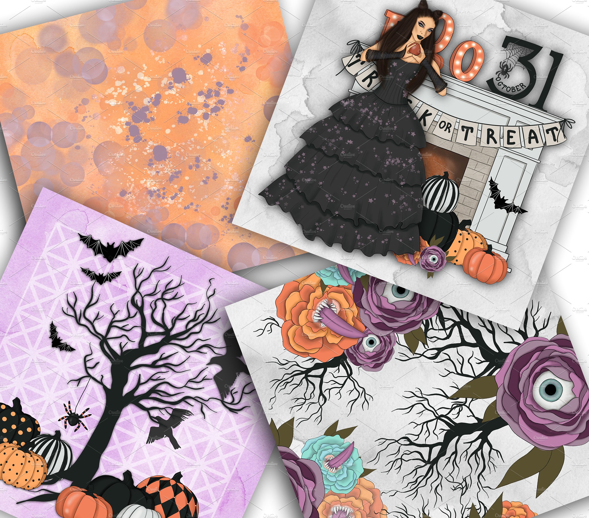 女巫手绘设计插图和无缝模式图案工具包 Witch Please Halloween Design Kit插图7