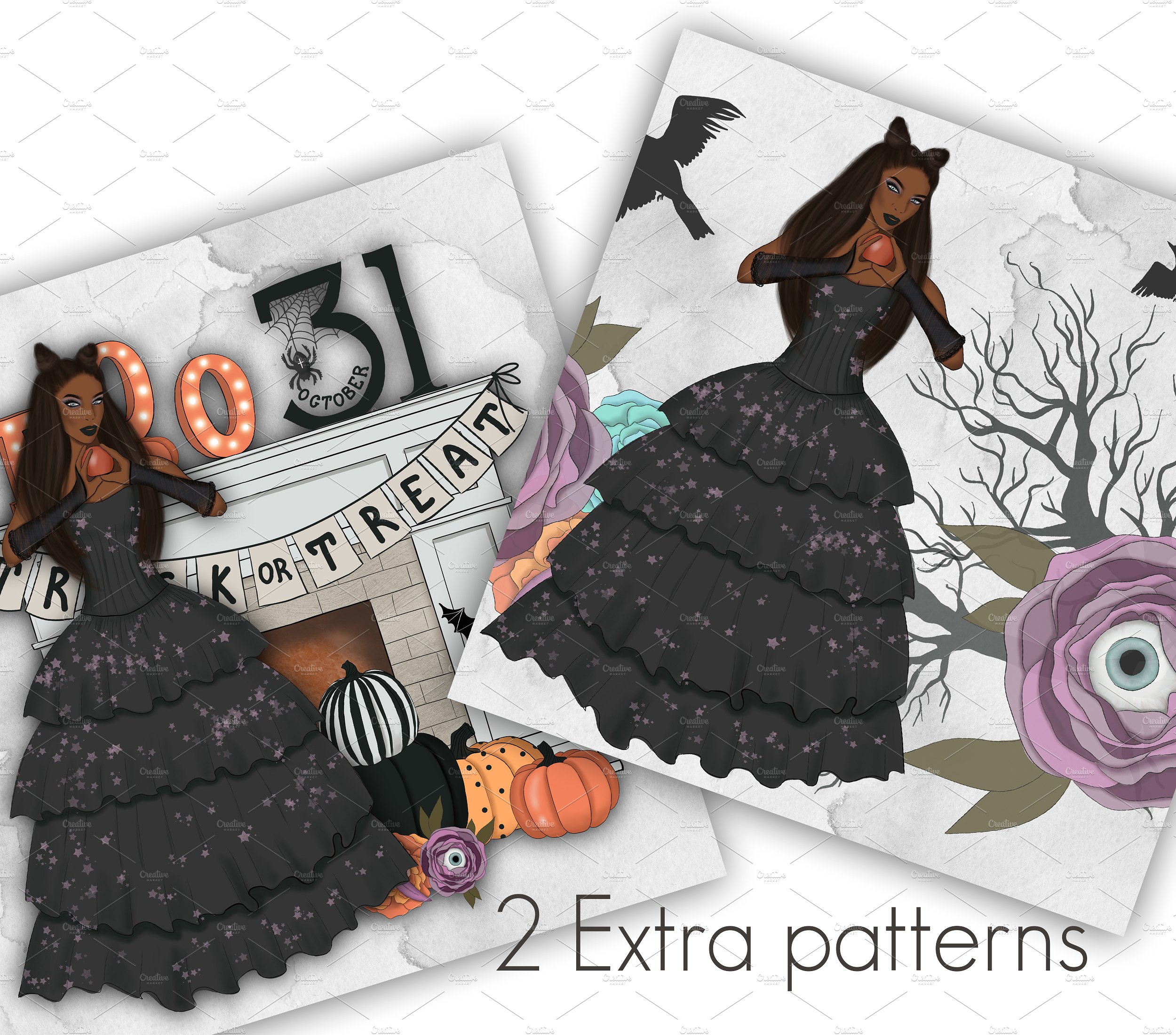 女巫手绘设计插图和无缝模式图案工具包 Witch Please Halloween Design Kit插图10