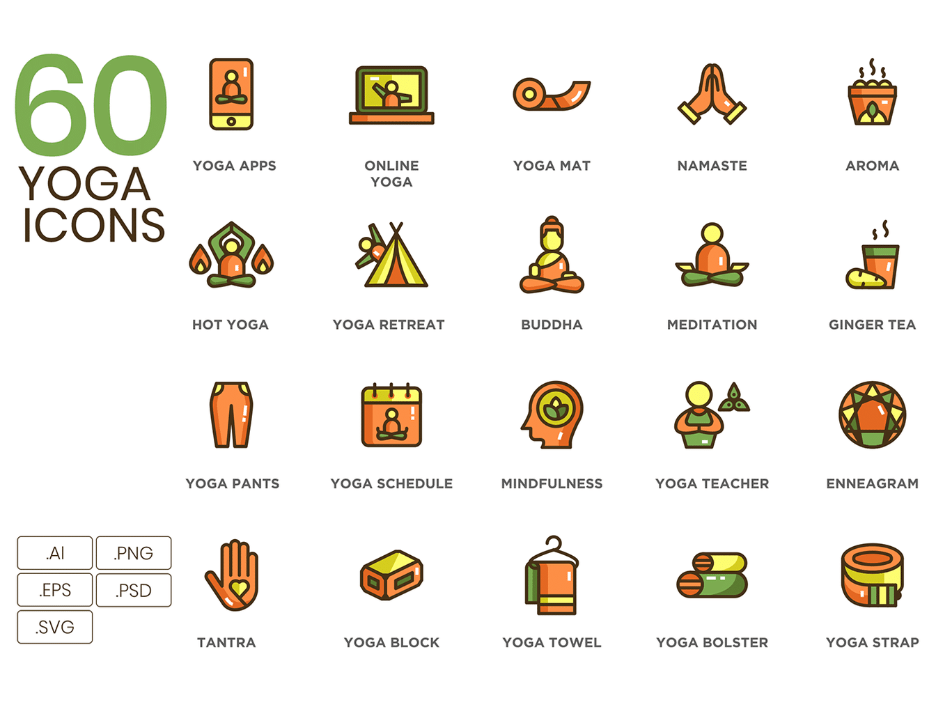 60个时尚的瑜伽图标 60 Yoga Icons插图