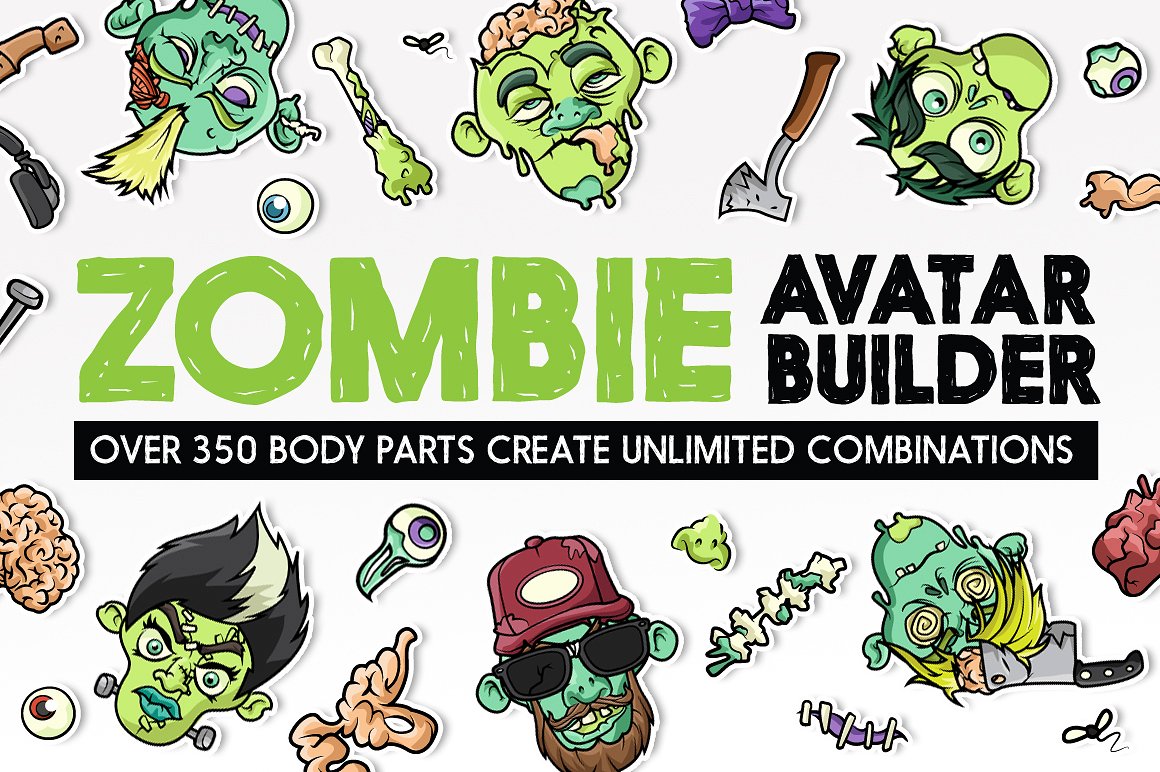 恐怖的万圣节僵尸头像图案集 Scary Halloween Zombie Avatar Pattern Set插图
