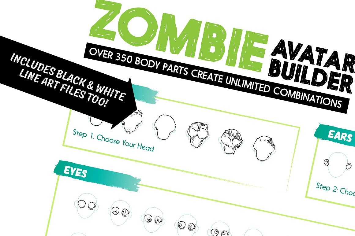 恐怖的万圣节僵尸头像图案集 Scary Halloween Zombie Avatar Pattern Set插图8