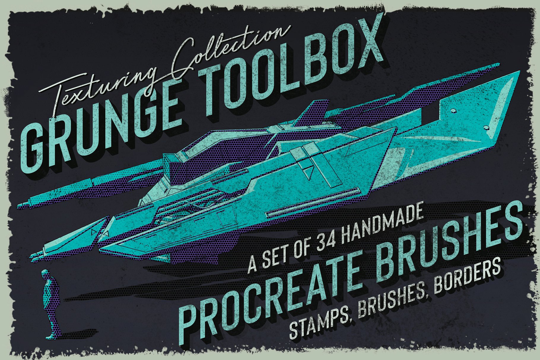 复古半调粗糙素描绘画画笔Procreate笔刷 Grunge Toolbox Procreate Brushes插图