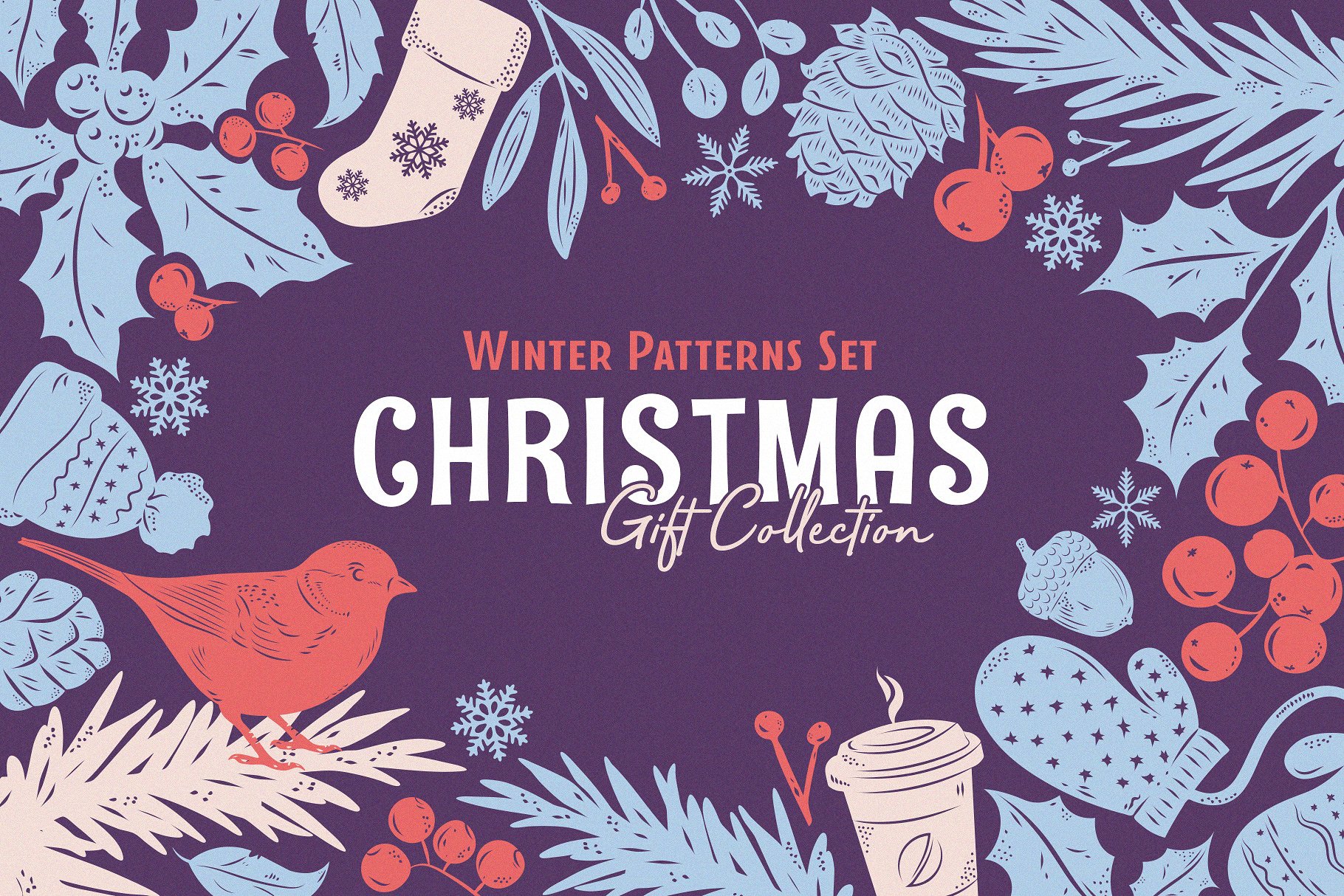 圣诞礼物包装纸图案合集 Christmas Gift Vector Patterns Set插图
