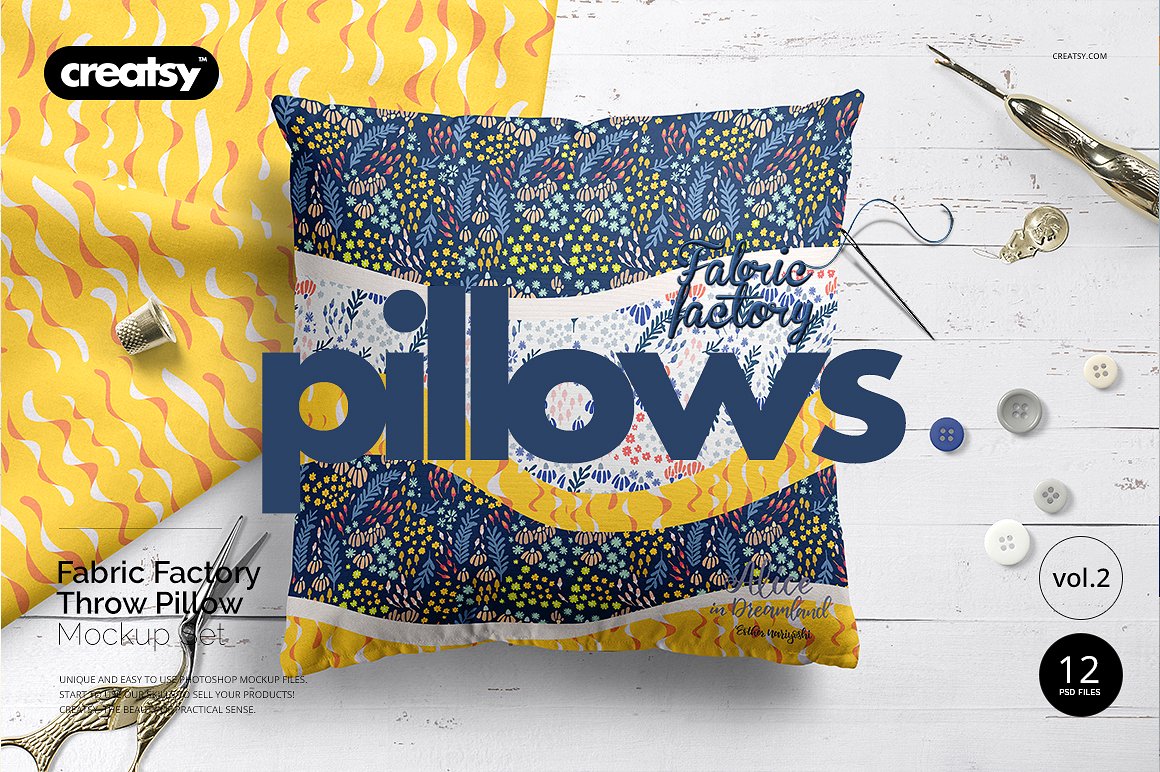 超级精美的抱枕样机套装 Fabric Factory vol.2 Pillow Mockup插图