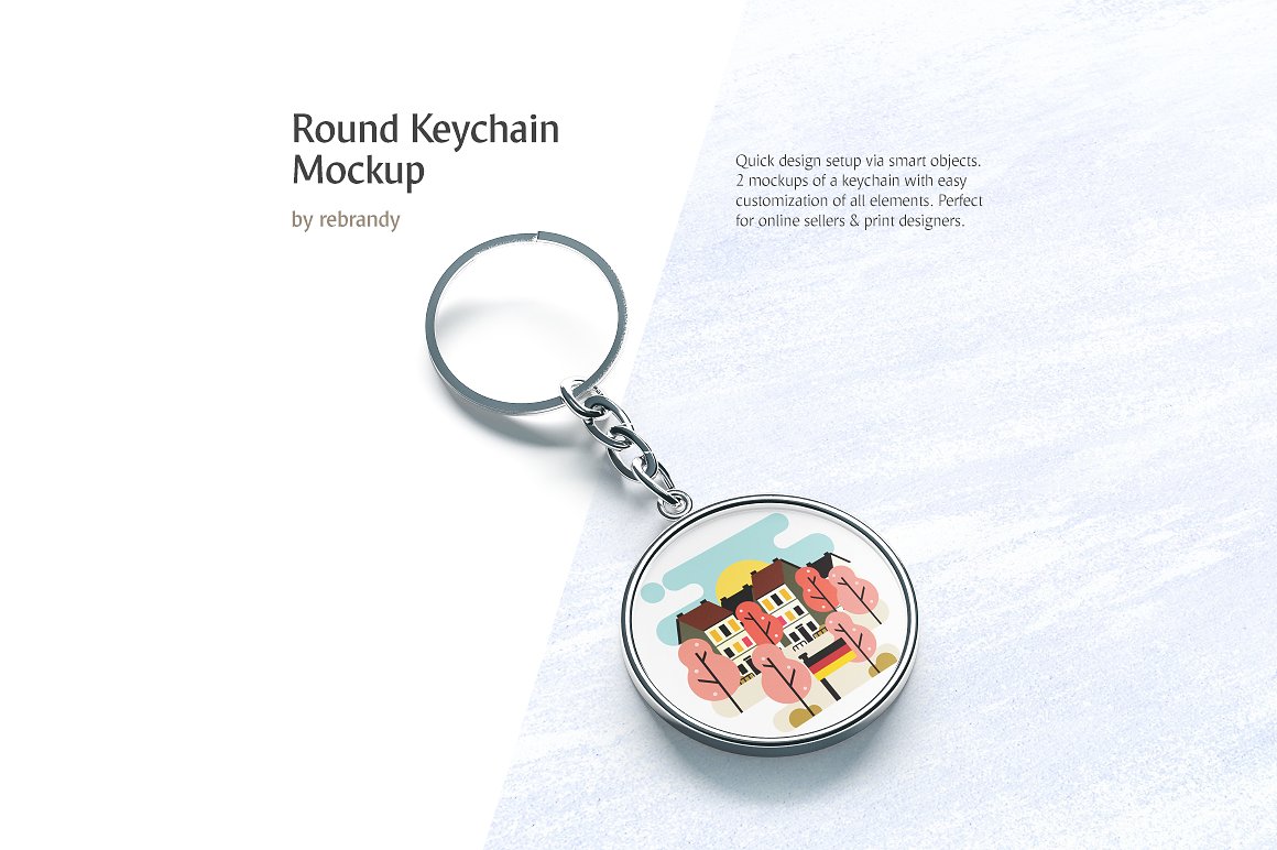 圆形金属钥匙扣样机 Round Keychain Mockup插图