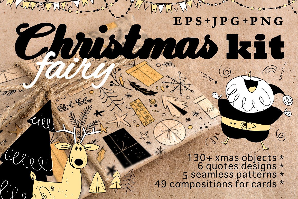 手绘冬季圣诞节元素套件 Fairy Christmas Kit, EPS+PNG插图
