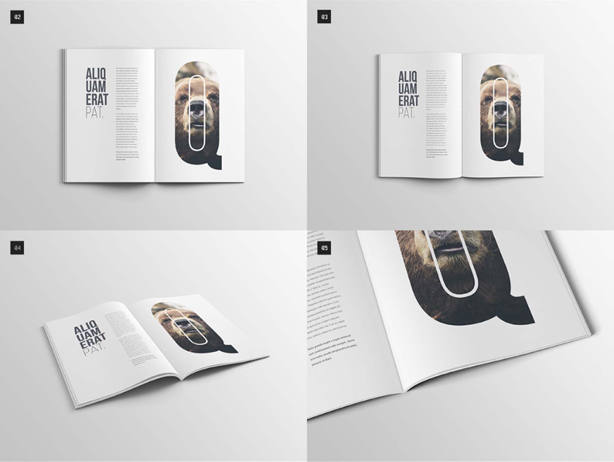 多角度的展开A4宣传册／杂志样机  Multi-Angle Expansion A4 Brochure&Magazine Mockup插图1
