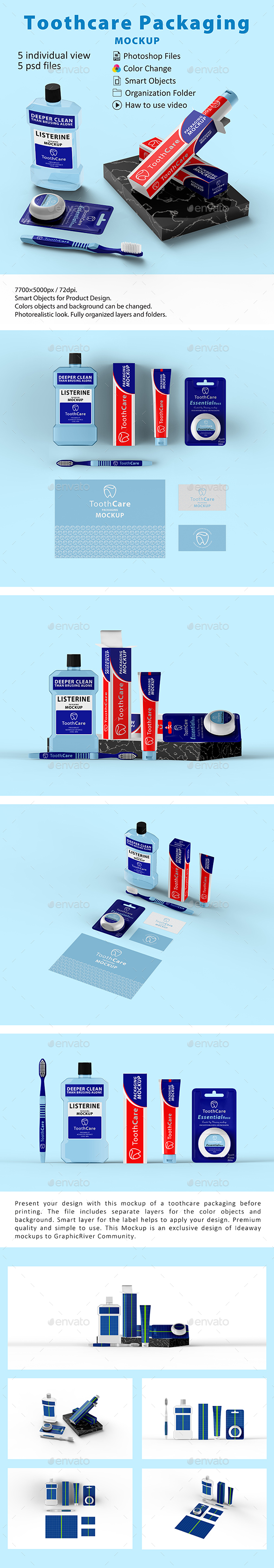 酒店旅行洗漱套装包装样机 Toothcare Packaging Mockup插图