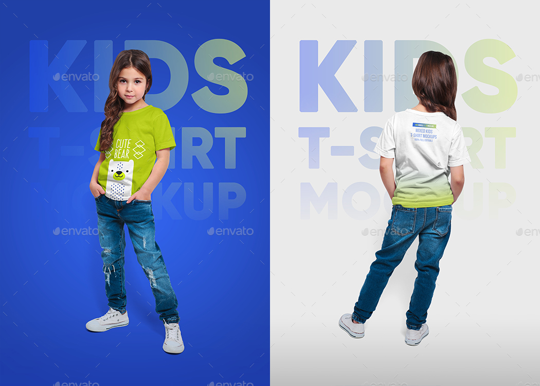 多款高分辨率的童装T恤样机 Mixed Kids T-Shirt Mockups插图1