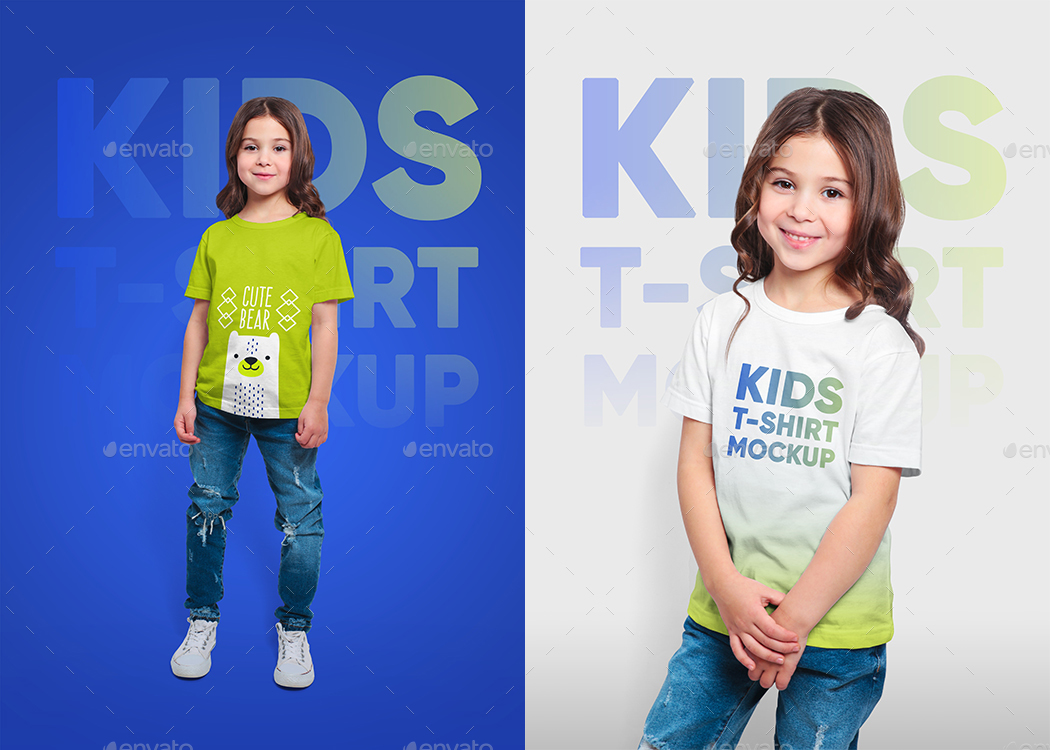 多款高分辨率的童装T恤样机 Mixed Kids T-Shirt Mockups插图