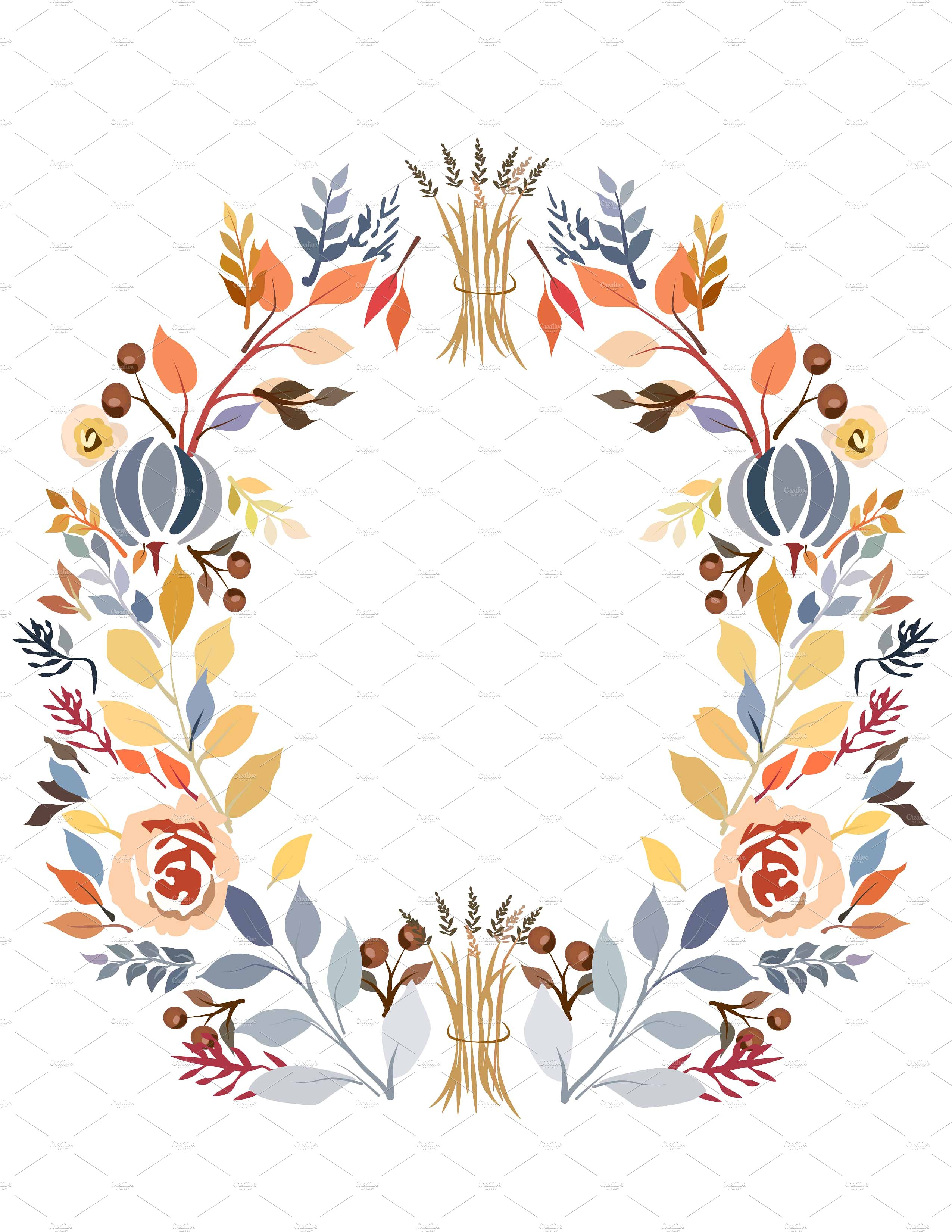 美丽的秋色为主题的花圈图案  Beautiful Autumn-Themed Wreath Pattern插图1