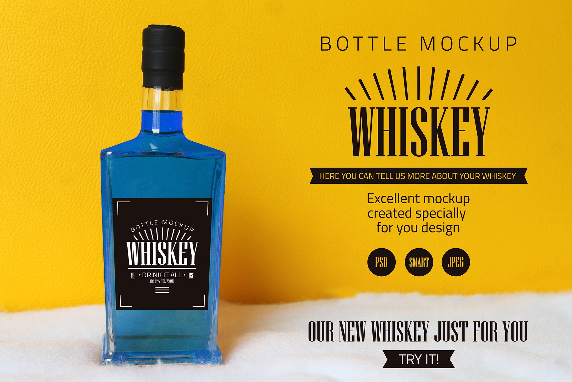 精美的常规威士忌酒瓶样机 Regular Whiskey Bottle Mockup插图1
