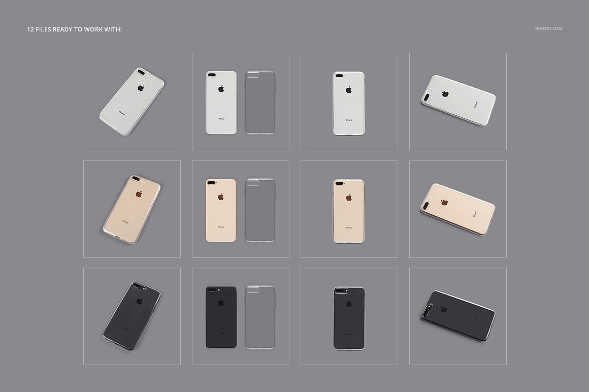 超级主流的iPhone 8 Plus多角度展示样机 iPhone 8 Plus Clear Case Mockup Set插图2