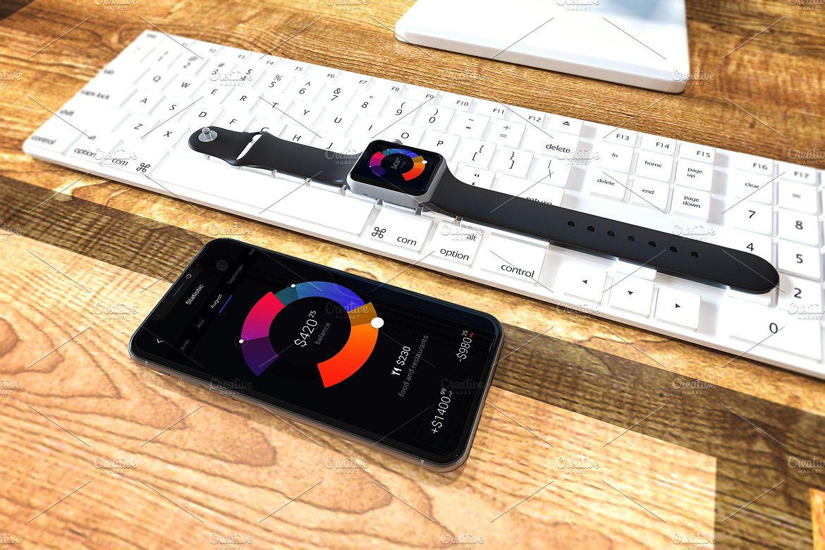 苹果手表和手机XS实物样机 Apple Watch & iPhone Xs Mockup插图4