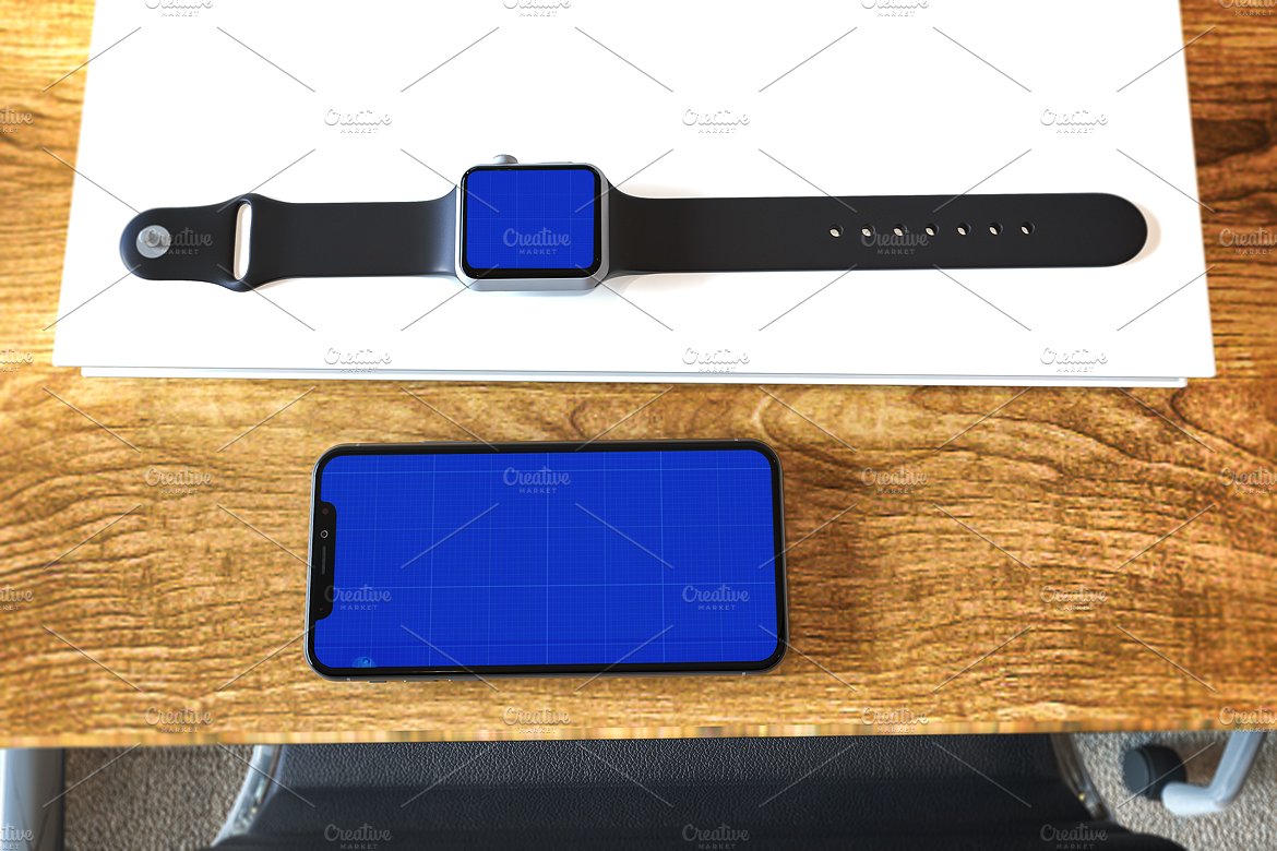 苹果手表和手机XS实物样机 Apple Watch & iPhone Xs Mockup插图13
