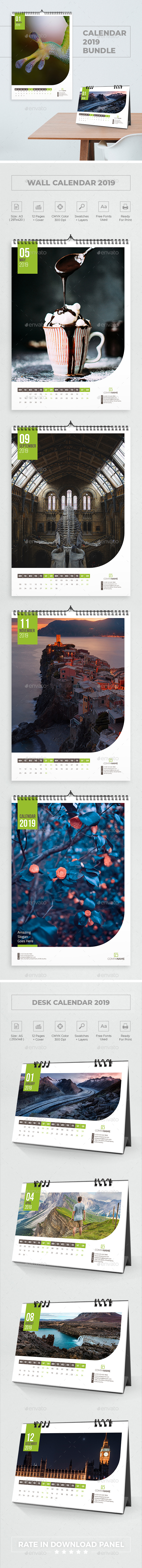 创意与现代日历2019包 Calendar 2019 Bundle 2插图