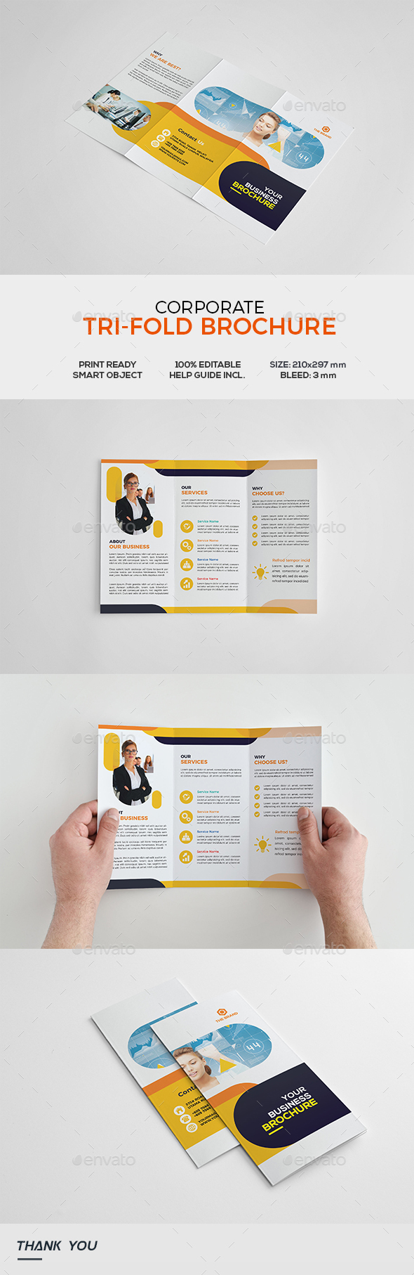 圆形的黄色系企业介绍两折页 Corporate Trifold Brochure插图