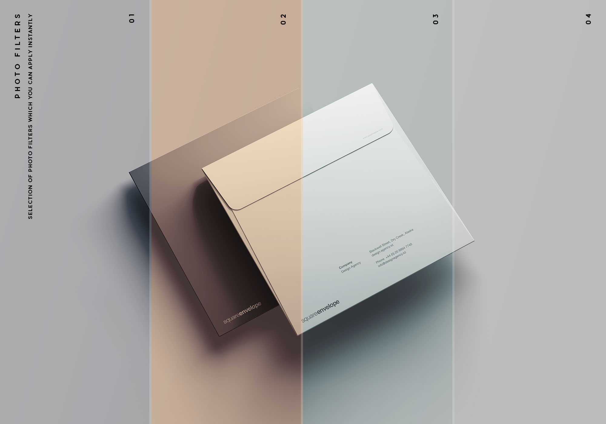 7个角度的品牌信封样机 7 Square Brand Envelope Mockup插图7