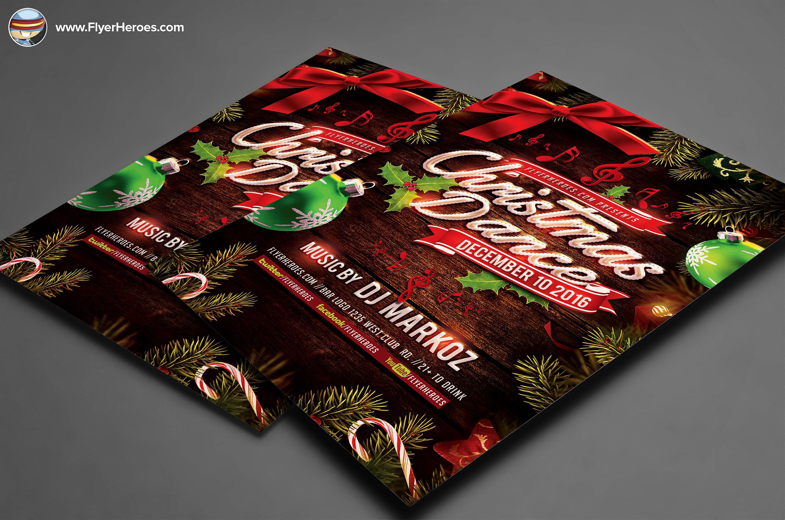 圣诞节舞会传单模板 Christmas Dance Flyer Template插图1