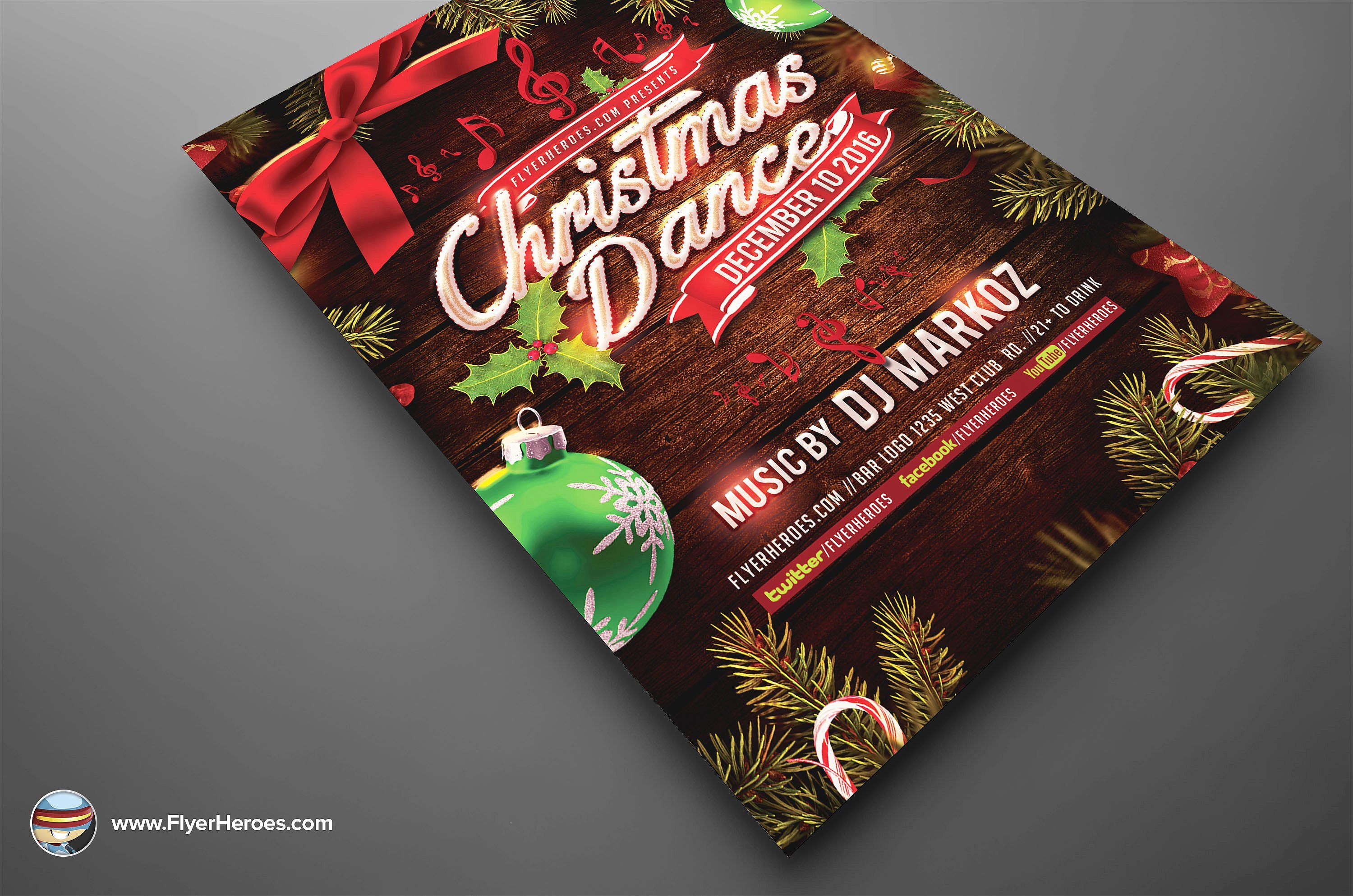 圣诞节舞会传单模板 Christmas Dance Flyer Template插图2
