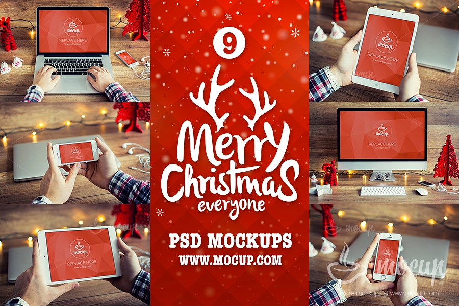 9款圣诞节元素苹果设备的样机 9 PSD Mockups Christmas插图
