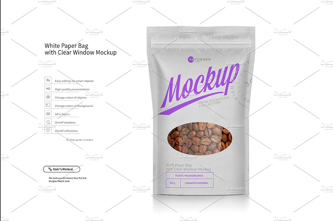 白色透明的塑料食品包装袋 White Paper Bag Doypack Mockup插图5