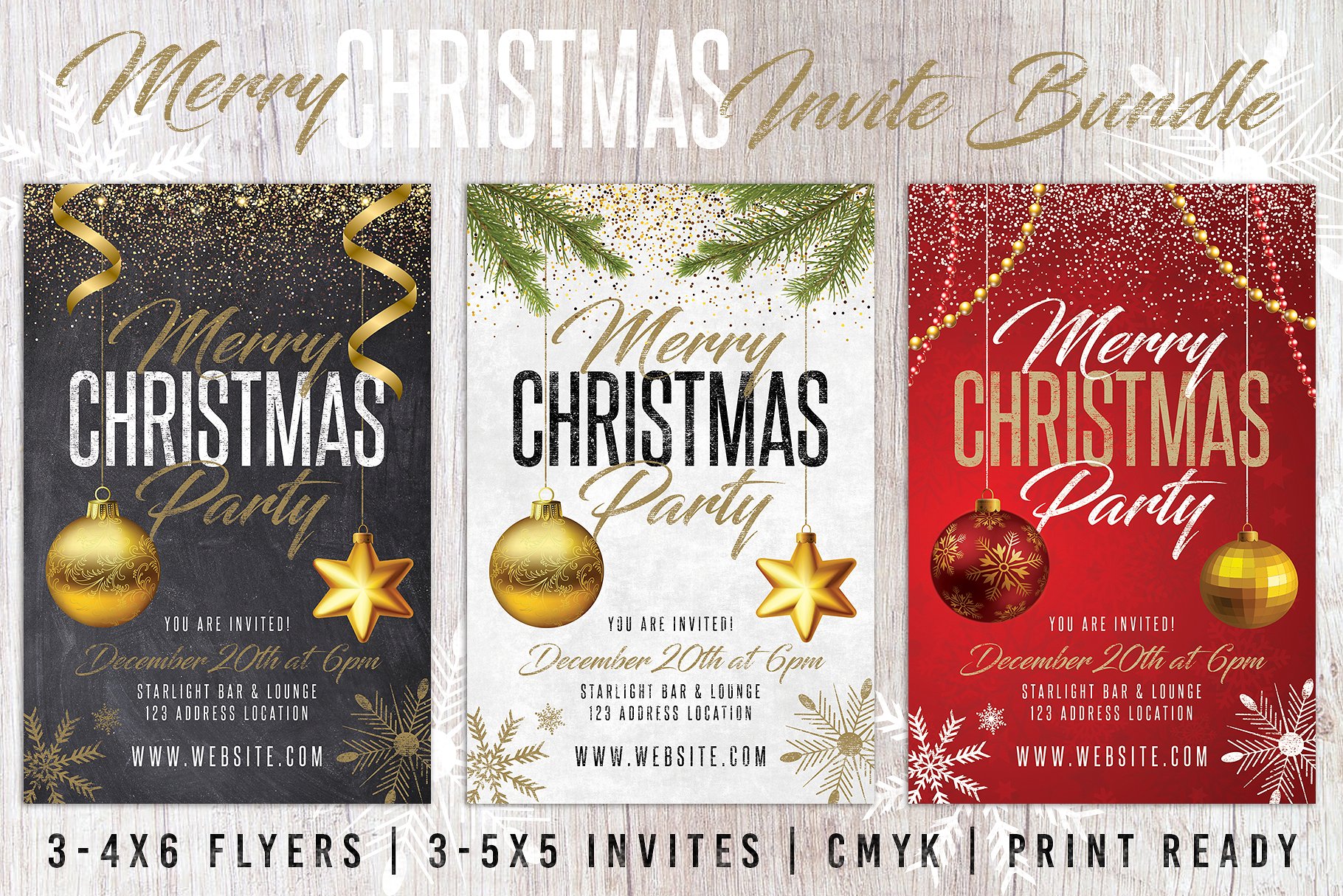 优雅的圣诞假日派对活动邀请海报 Christmas Holiday Invite Bundle Pack插图