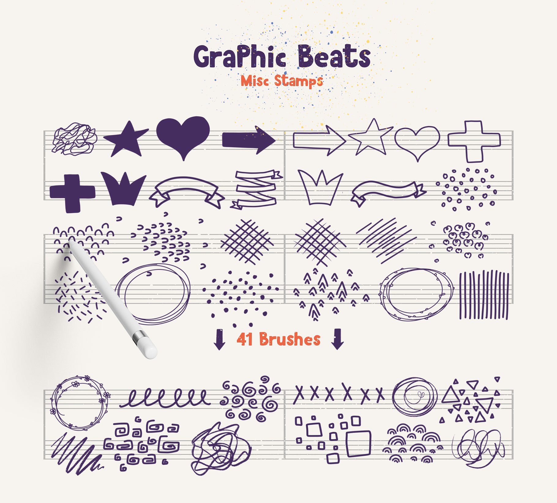 手绘卡通粗糙符合线条图形ProCreate图章笔刷 Graphic Beats Brushes for ProCreate插图2