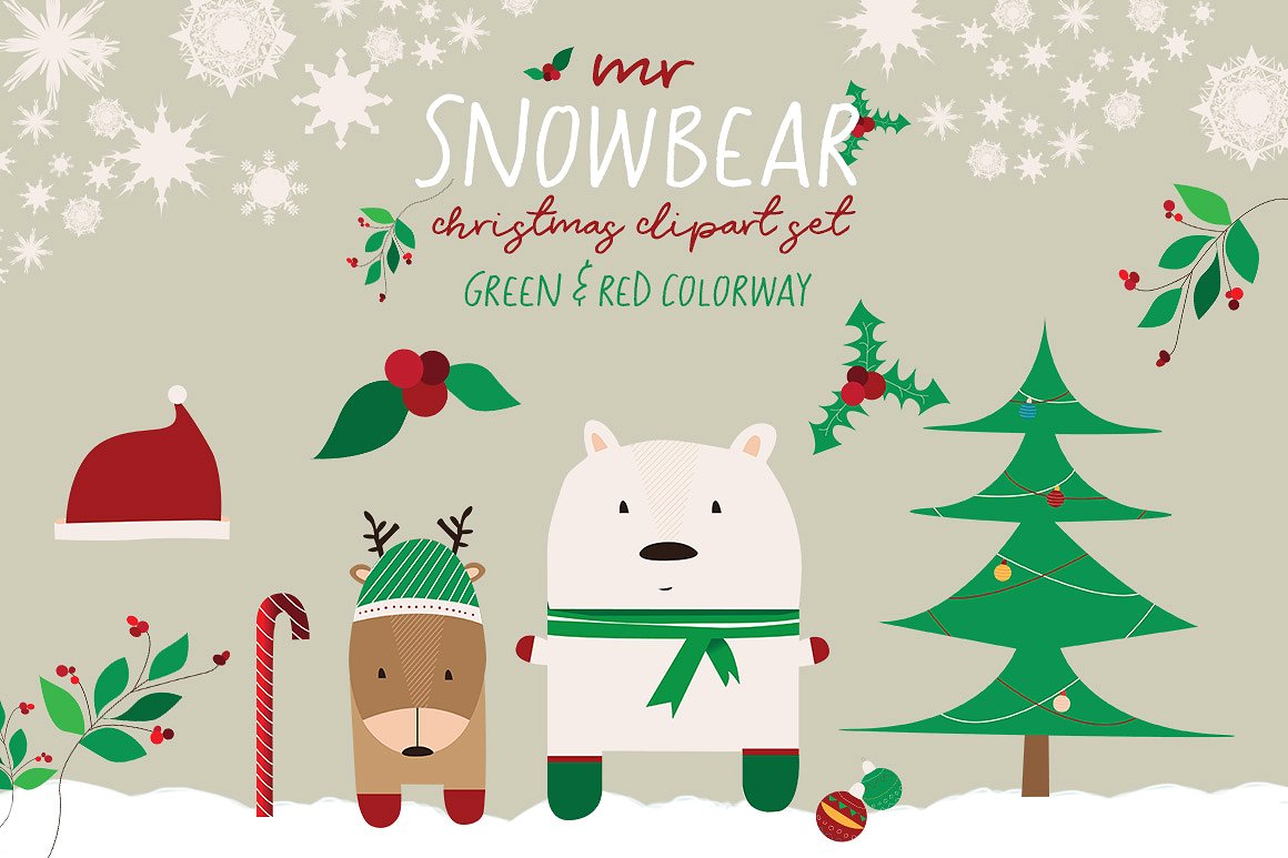 可爱的新的圣诞小熊剪贴画 Mr Snowbear Clipart Set插图1