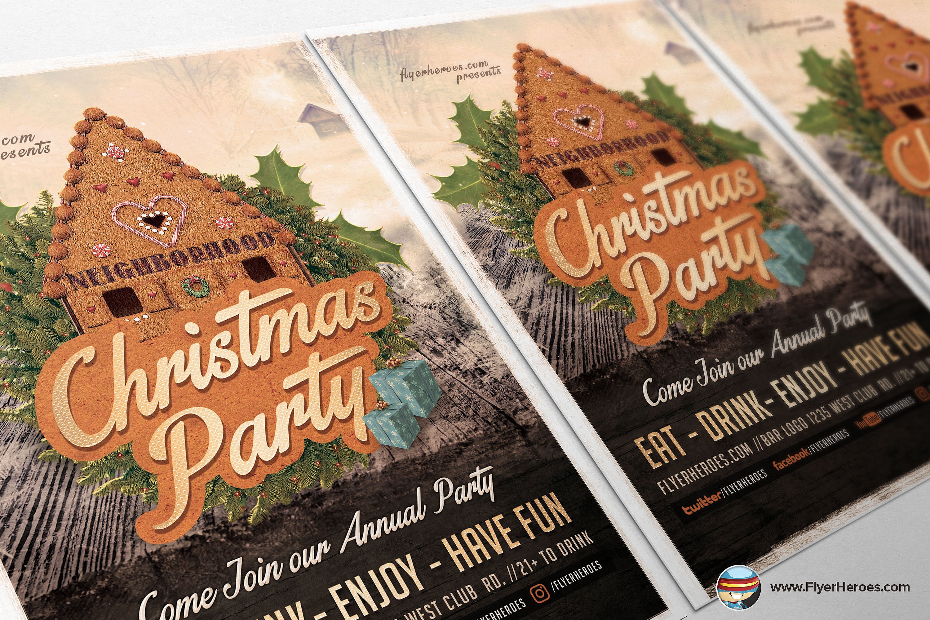 高级邻居圣诞晚会Photoshop海报模板 Neighborhood Christmas Party Flyer Template插图3