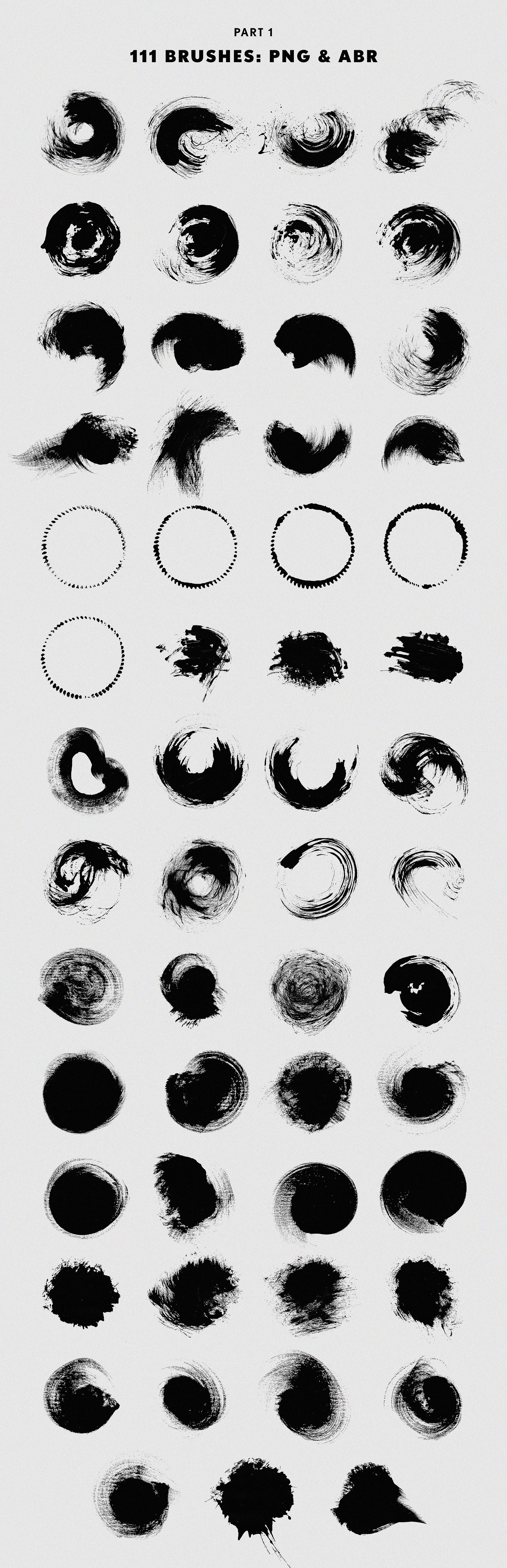 圆形水墨漩涡和毛笔笔画刷套装 Swirls & Strokes Brushes Set插图6