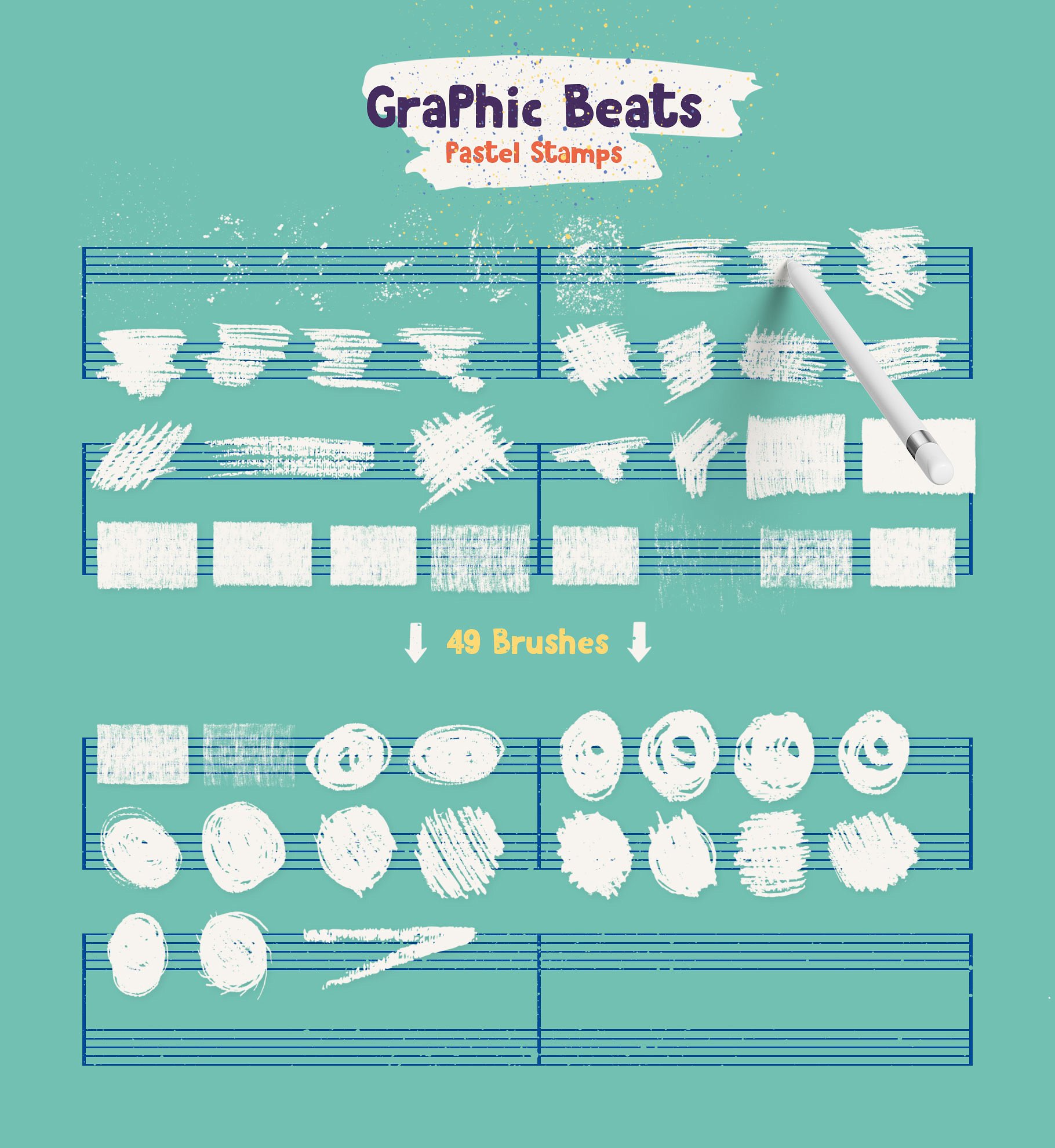 手绘卡通粗糙符合线条图形ProCreate图章笔刷 Graphic Beats Brushes for ProCreate插图8