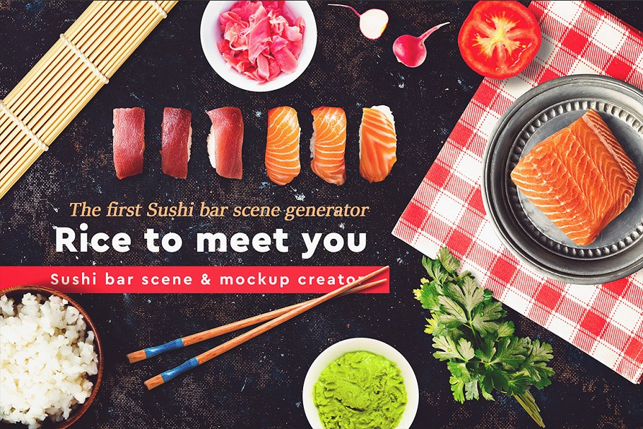 日式寿司餐吧和实物场景样机展示 Sushi Bar Scene Generator插图